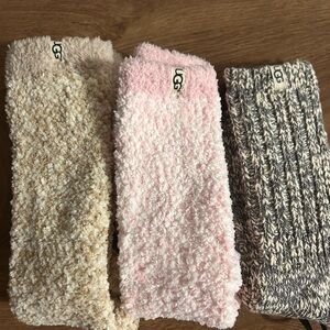 UGG Fuzzy Knit Socks Trio in Cream, Pink, and Gray